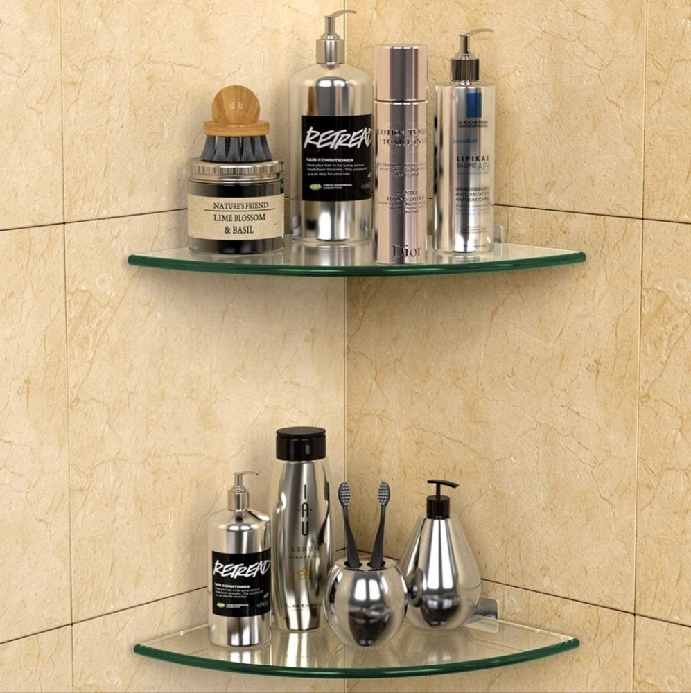 Amazon Glass Corner Bathroom Shelf Set - Clear and Silver - Picture 11 of 14